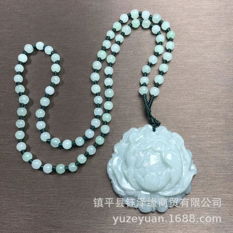 

Кулон из натурального Мьянманского нефрита, цветок ручной работы, длинный модный свитер в этническом стиле, цепочка