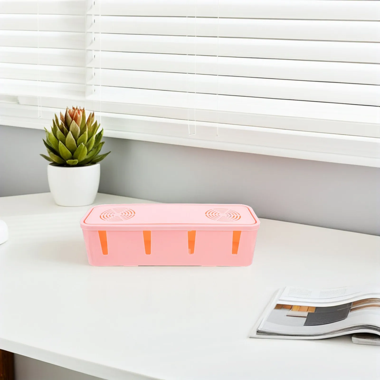 Plug Cable Storage Box Pink Lightweight Anti-Static Organizers for Home Office Power Strip Socket Safety Box