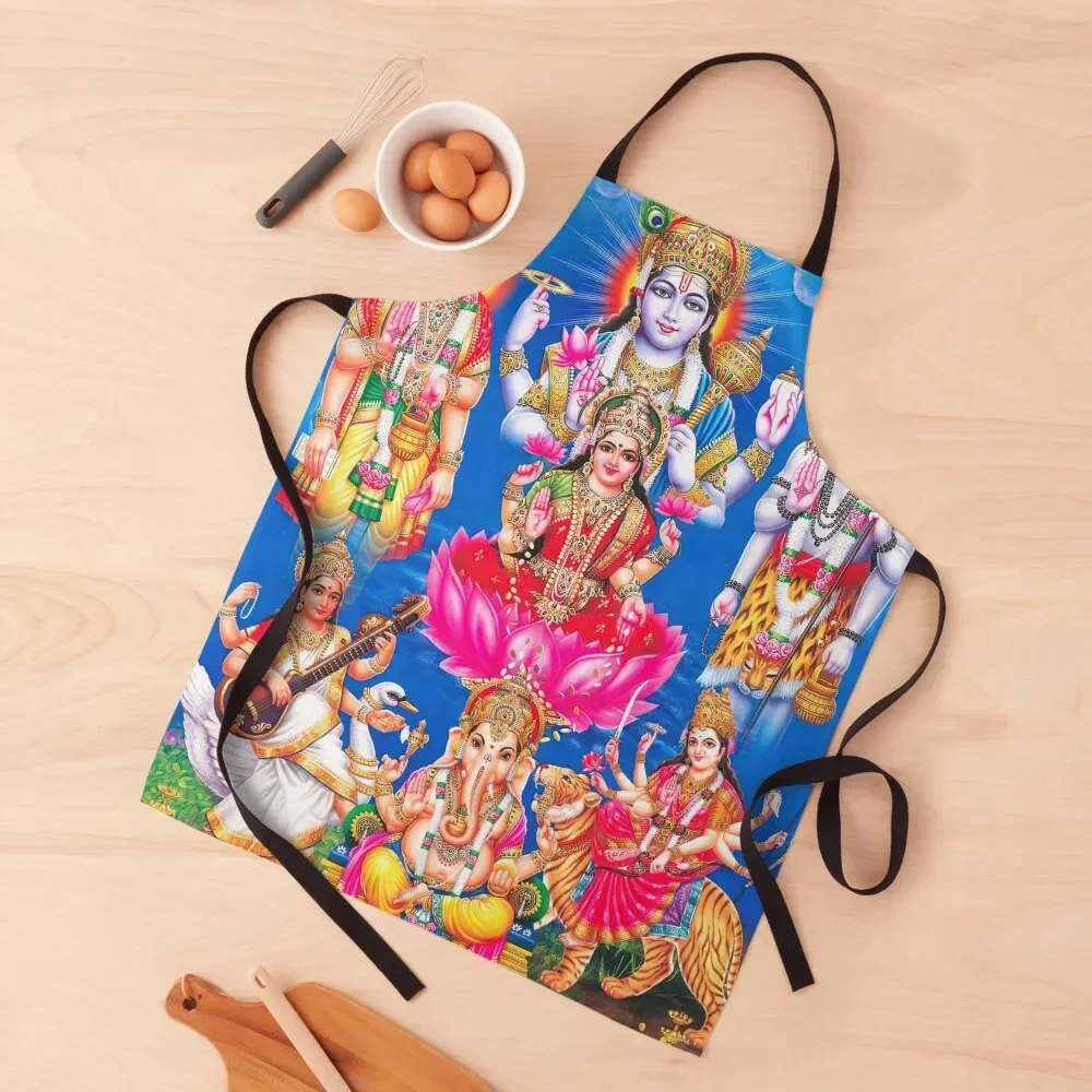 

Lakshmi showering money with Ganesha, Saraswati, Shiva, Vishnu, and Durga Apron Men'ss Smock for hairdressing Apron