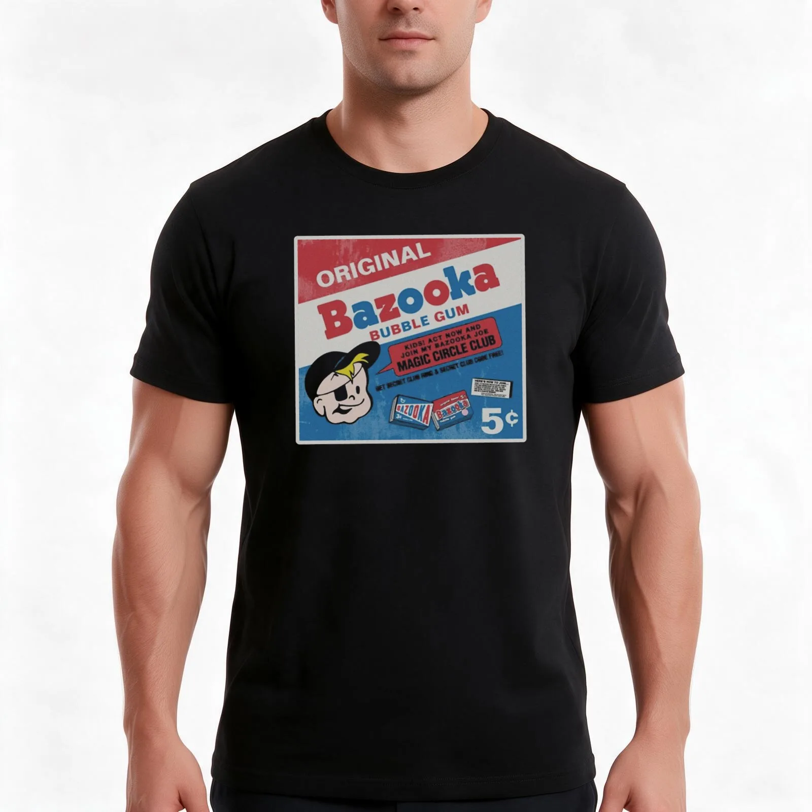 bubblegum bazooka T-Shirt, Summer Casual Cotton Tee, Oversized Streetwear Tops, Vintage Graphic Print, Loose Fit Short Sleeve
