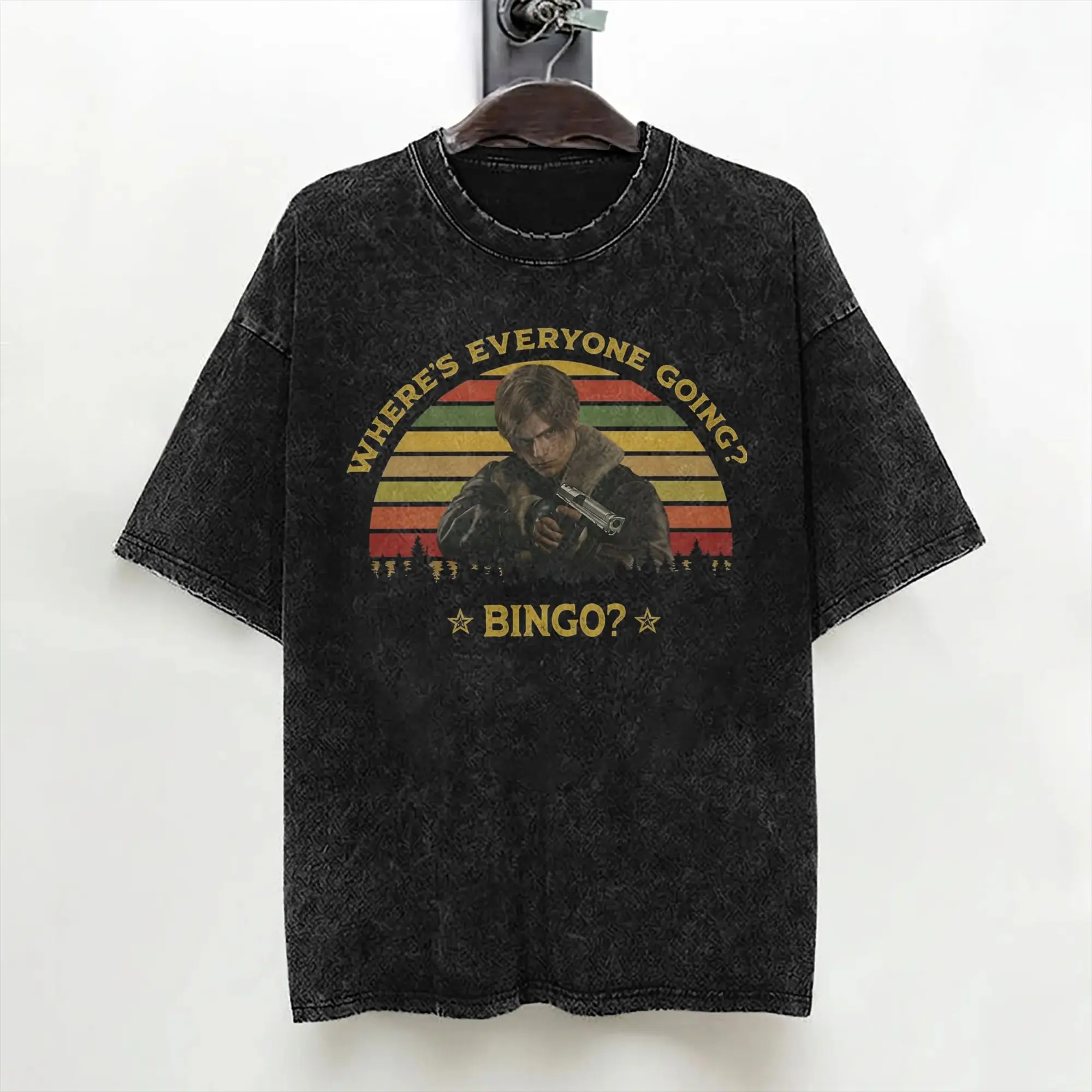 Leon S. Kennedy Washed T Shirt Streetwear Vintage T-Shirts Tees for Men Women 100% Cotton Street Printed