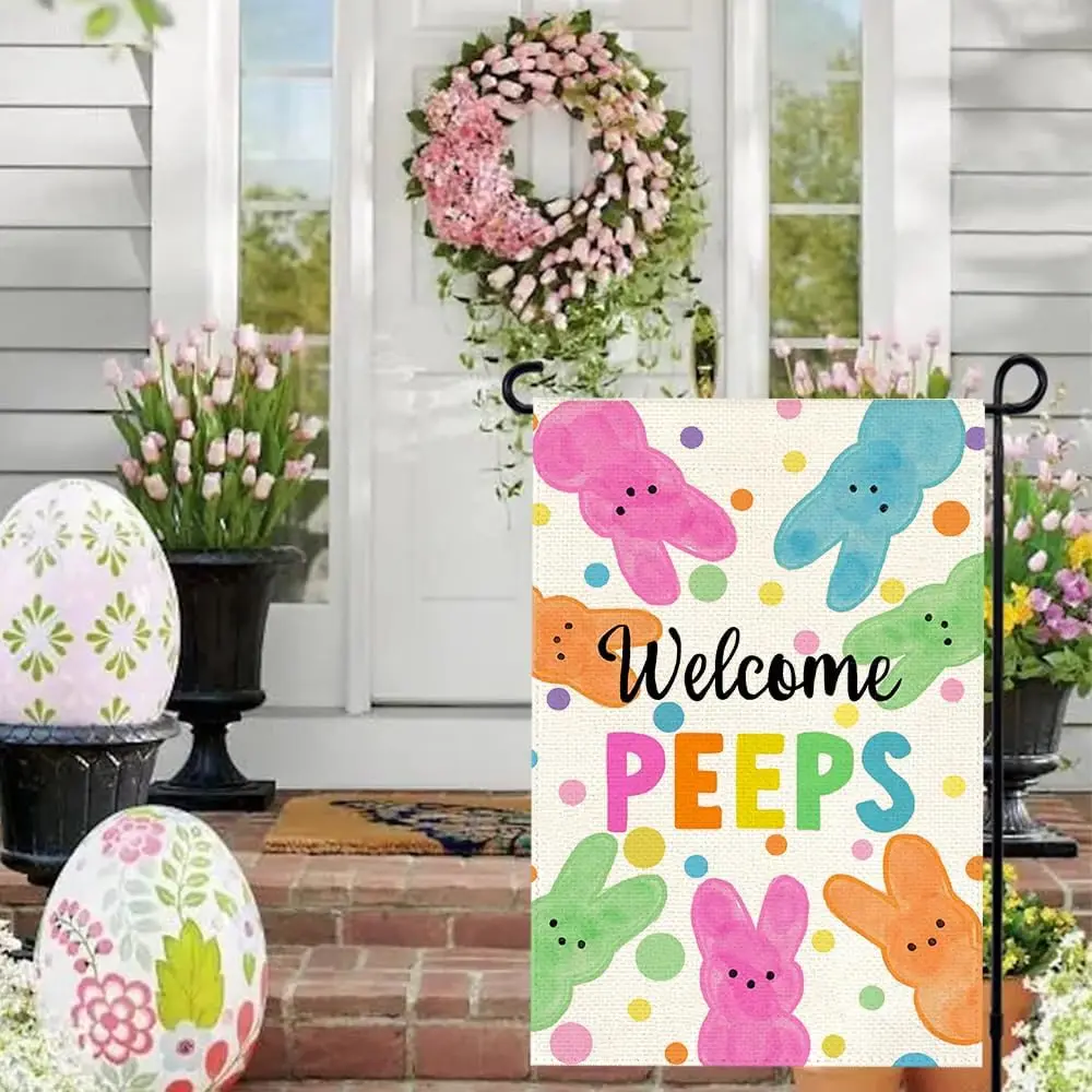 RABUSOFA Welcome Easter Garden Flag Double Sided Vertical 12x18 Inch Bunny Banners Spring Rustic Holiday Yard Outdoor Farmho hhz