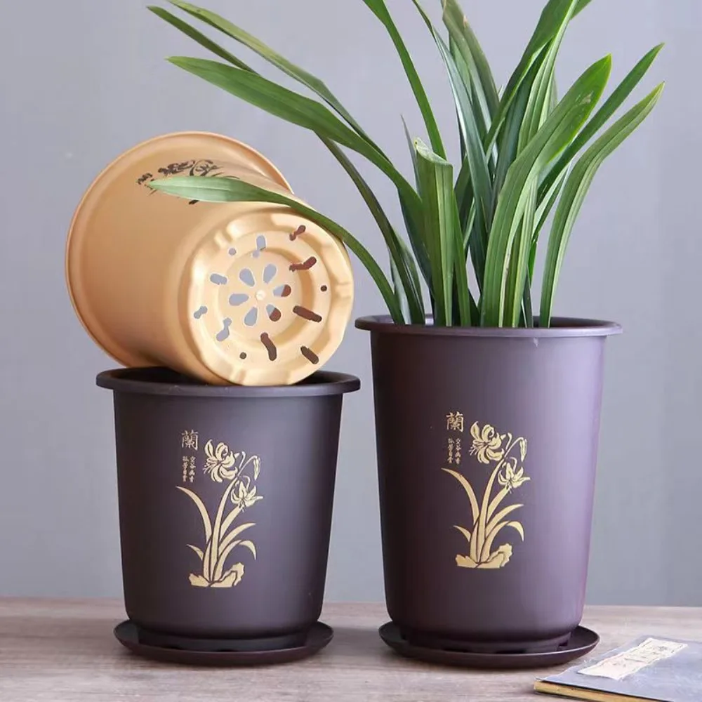 New With Tray Flower Pot Plastic Orchid Special Flowerpot Porcelain-like Breathable Decorative Pots