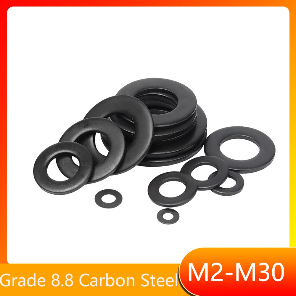 Grade 8.8 Black Carbon Steel Circular Plain Gasket Flat Washer M2 M2.5 M3 M4 M5 M6 M8 M10 M12 M14 M16 M18 M20 M22 M24 M27 M30