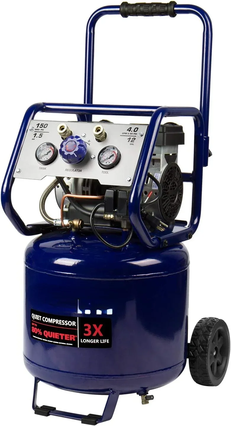 

Hot Sales12 Gallon Ultra Quiet Air Compressor, 1.5 HP Oil-Free Peak 150 PSI 68 Decibel Air Compressor,5 CFM @