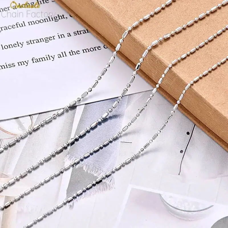

925 Sterling Silver Platinum Plated Dot Dash Link Chain Necklaces For Women 1.2MM 1.5MM Adjustable Pull-out Design Thin Necklace