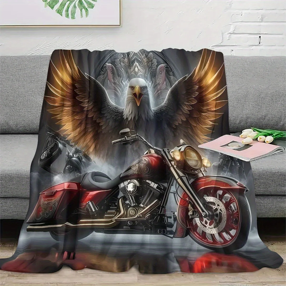 بطانية رمي من الفلانيل مطبوعة على شكل نسر للدراجات النارية والنسر، بطانية صوف ناعمة ومريحة للأريكة، والترفيه المنزلي، والتكييف، والقيلولة، والمكتب B #4