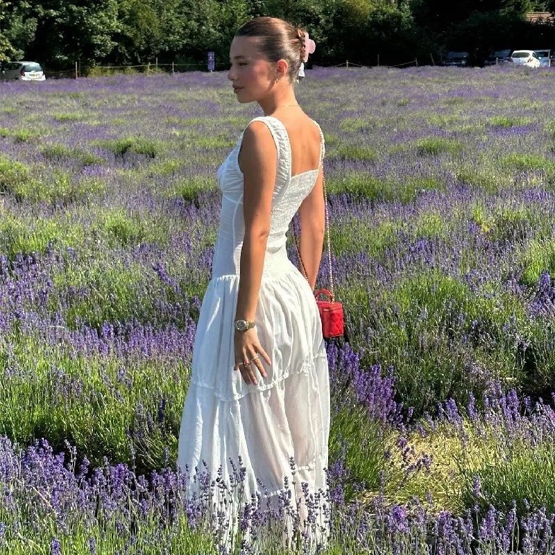 Verão ins moda vestido feminino silm vestidos longos sem mangas fora do ombro vestido branco camisa de festa elegante estética y2k roupas