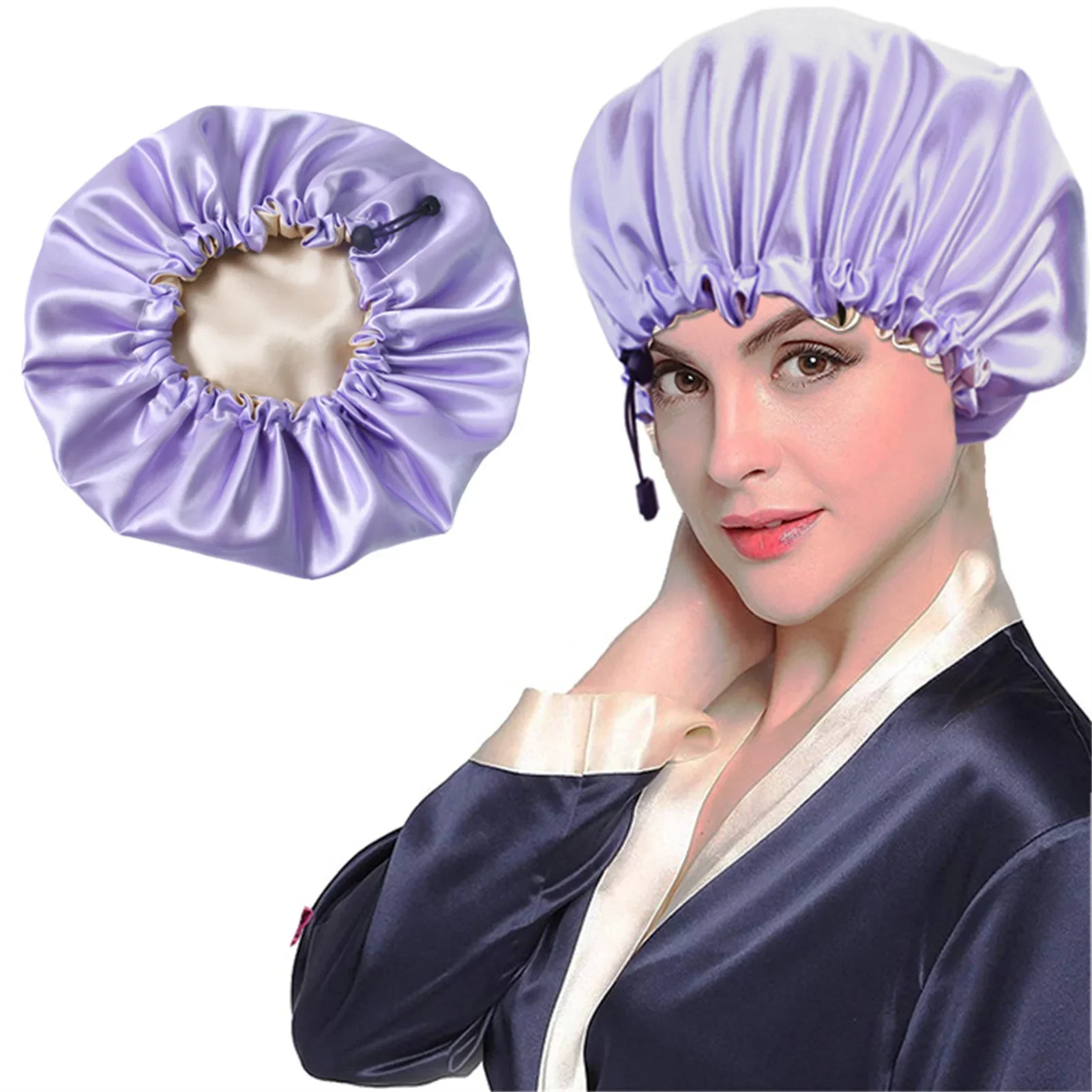 New Women Solid Reversible Satin Bonnet for Curly Hair Cap Double Layer Adjustable Sleep Cap Elastic Hair Cap Haircare Night Hat