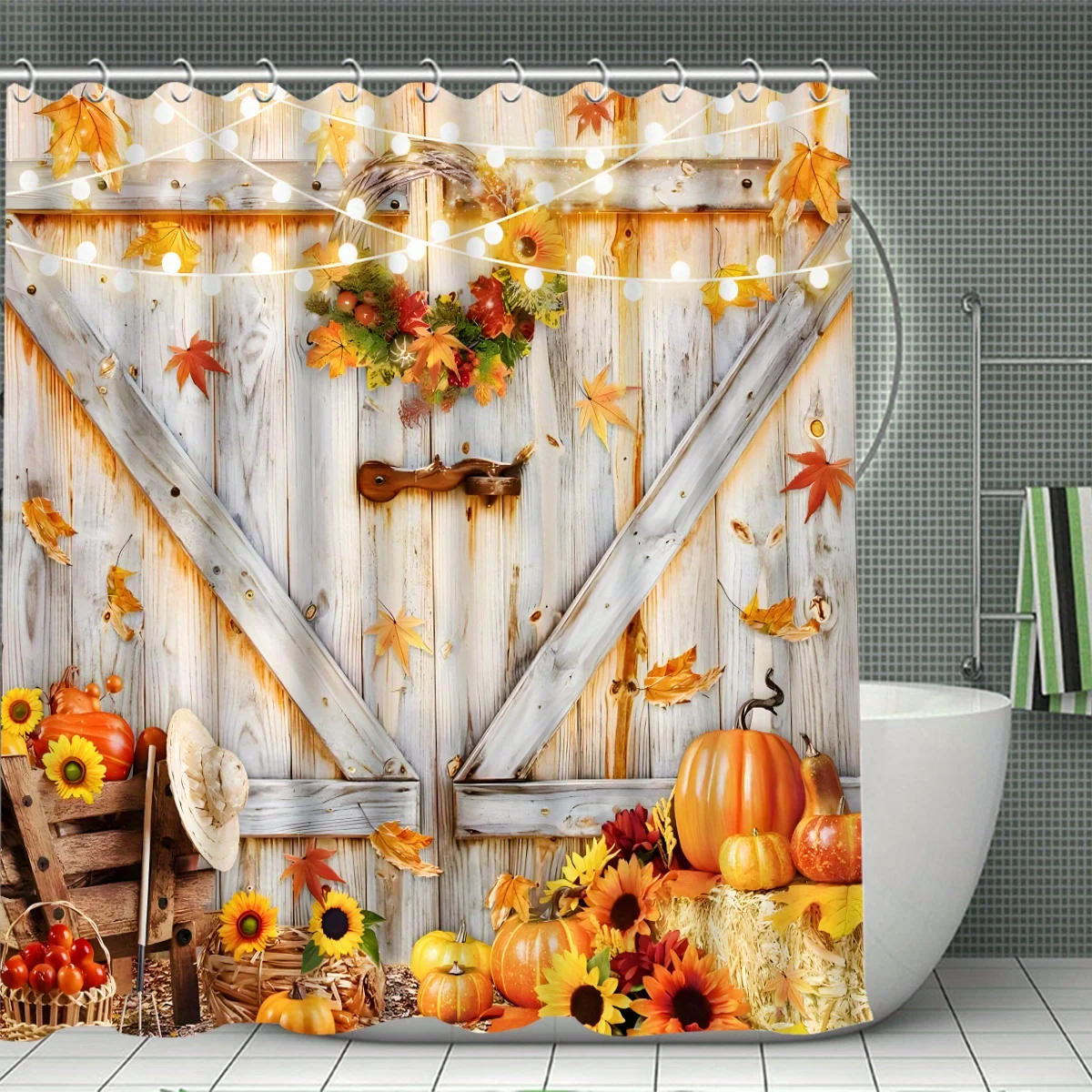 

Autumn Harvest Bathroom Four-Piece Set - Festive Waterproof Shower Curtain for a Complete Bathroom Set