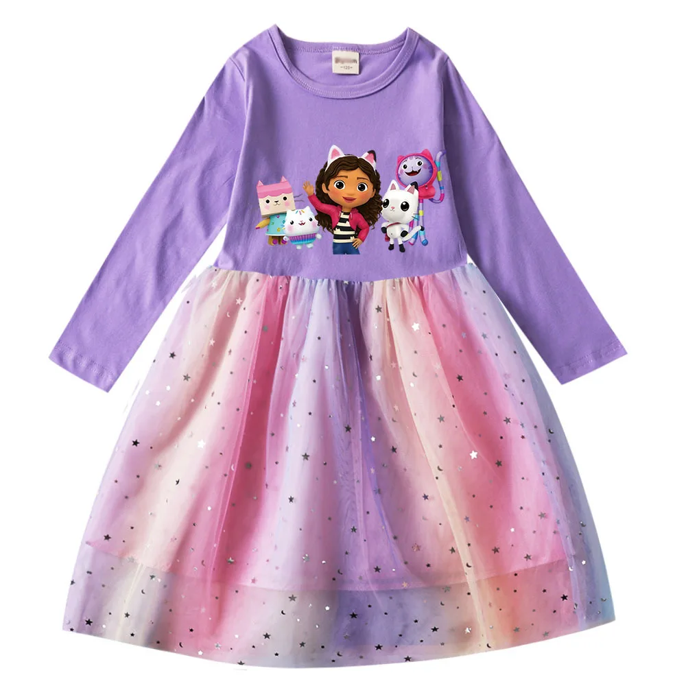 Gabbys Dolhouse Dress Kids Gaby Chat Clothes Baby Girls Long Sleeve Casual Dresses Wedding Party Sequin Birthday Gifts Vestidos