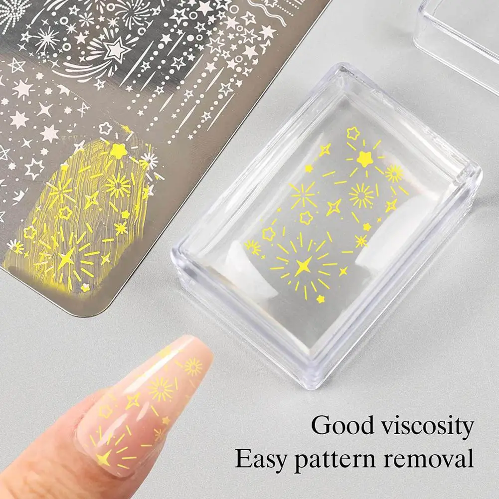 蓋付きスクエアネイルスタンプ、アルコールで洗えるシリコンヘッドで素早く取り外し可能、お手入れ簡単、DIYネイルアートツール