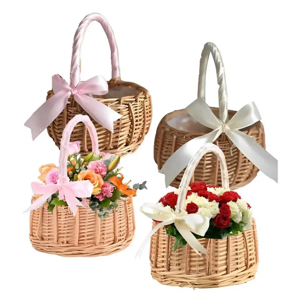 Odor-preventing Storage Solution Hand Woven Rattan Storage Basket with Handle for Home Wedding Decor Portable Flower Girl Basket