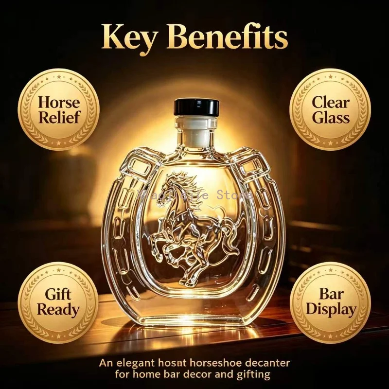 Creative Horseshoe Glass Decanter with Horse Relief Pattern 350ml Liquor Bottle for Bar Display Gift for Men