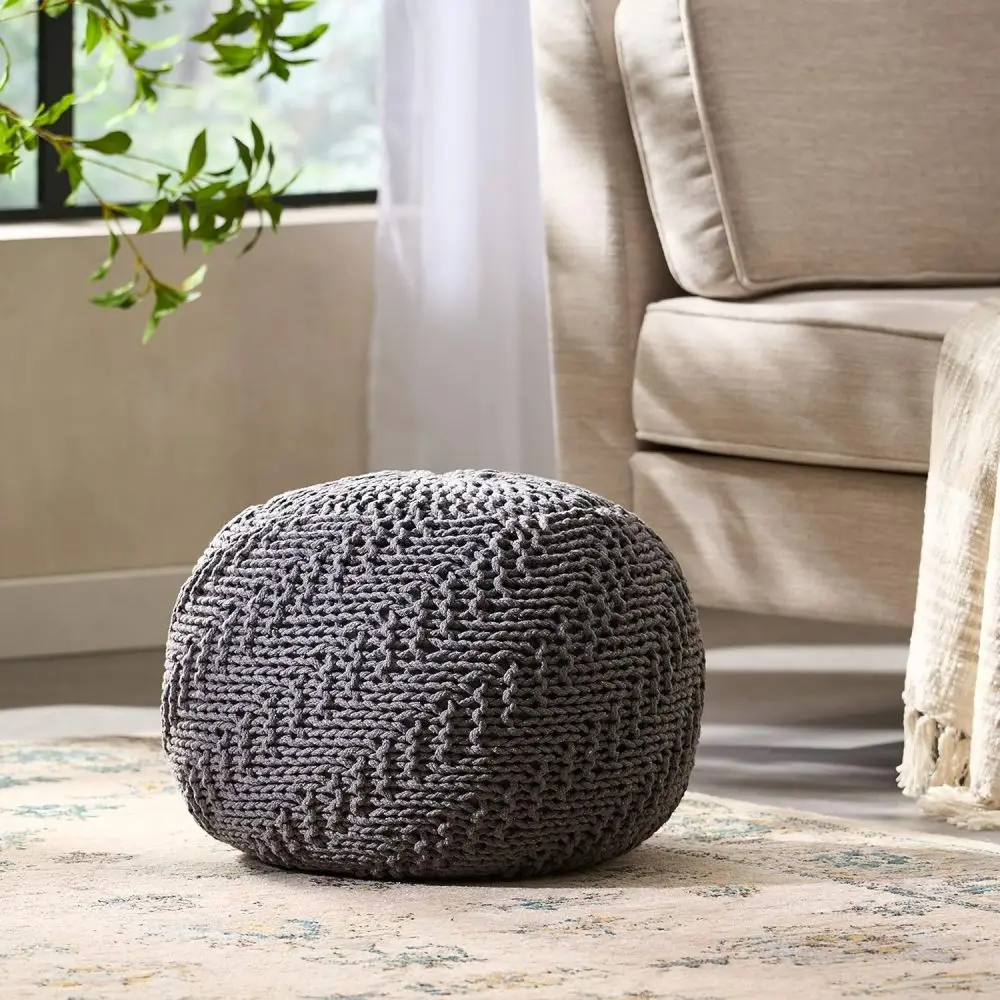 Hazel Knitted Cotton Yarn 20 x 20 Round Pouf