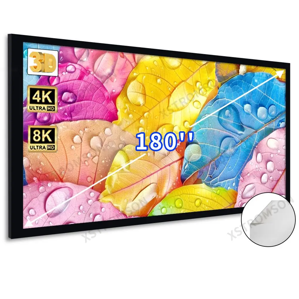 

180 дюймов 16:9 настенное крепление 4K HD ПВХ Мягкая Белая фиксированная рамка экран Проекционный экран для домашнего кинотеатра экран для фильмов с фиксированным 90 мм