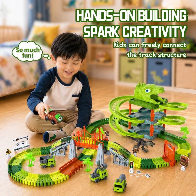 Multi-layers Parking Design Racing Track Playset Bend Flexible Dinosaur Race Track Racing Car Railway blocks Toys Gifts