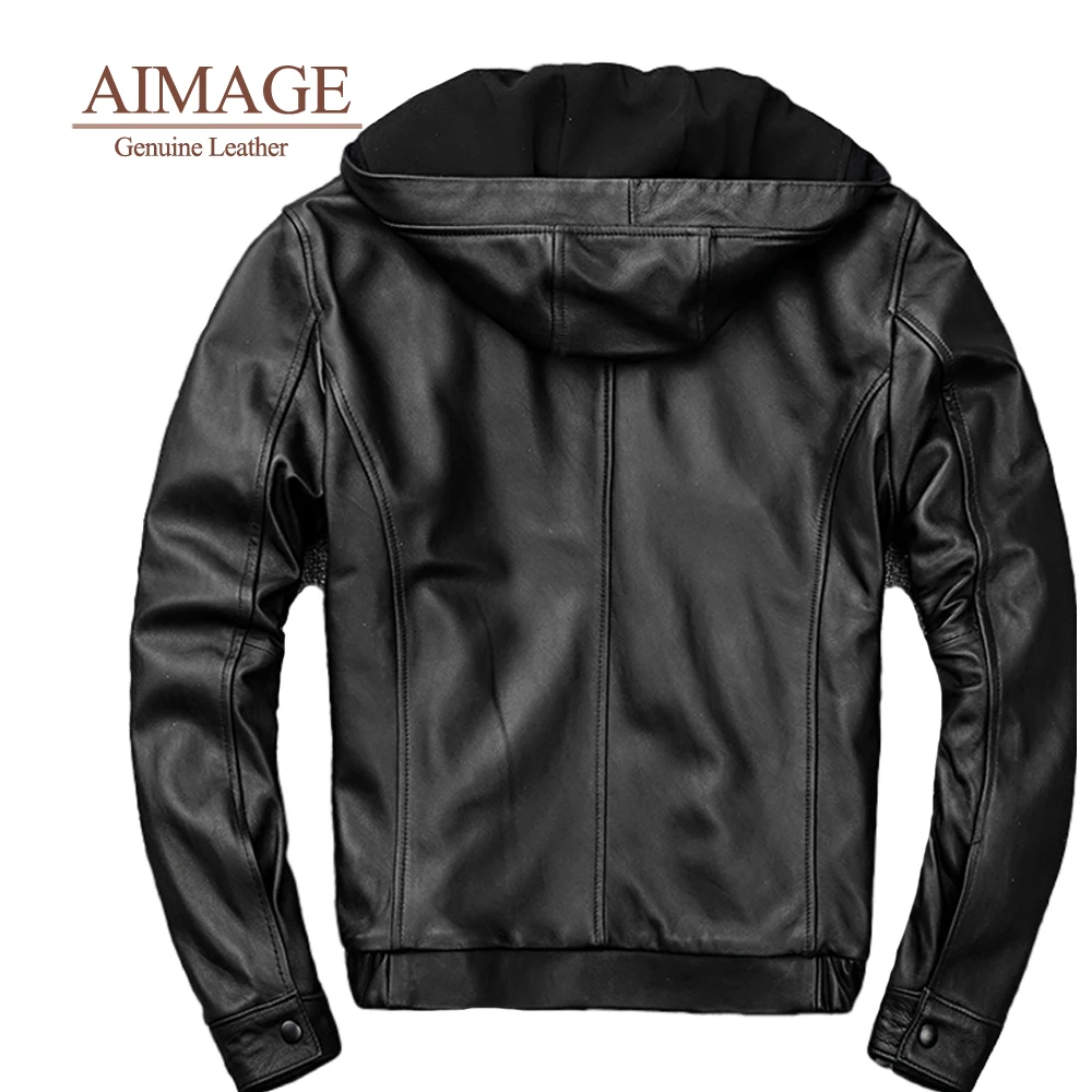 2021 autumn new 100% real sheep skin leather Jacket men's simple hooded Genuine leather coat парка мужская PY053