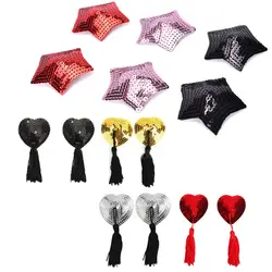 1Pair Sexy Women Lingerie Breast Bra Nipple Cover Heart Shape Sequin Tassel Nipple Stickers Pasties Pasties Stickers