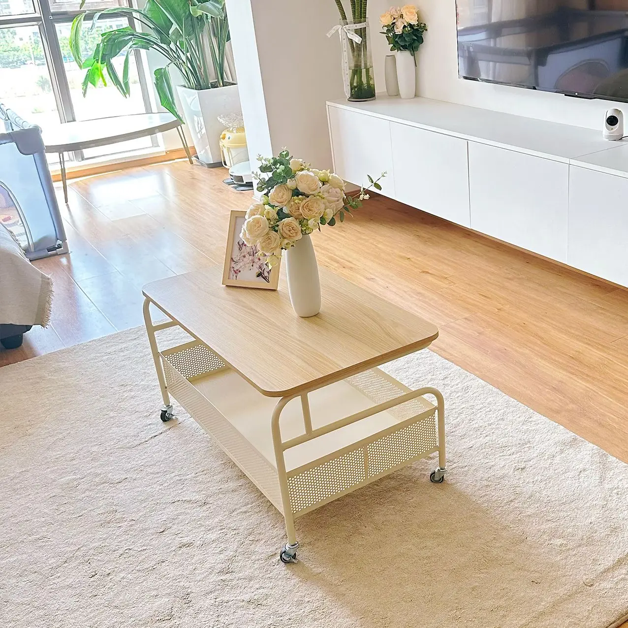 Cream Wind, Glass, Coffee Table, Rectangle, Side Table, Small Apartment, Living Room, Household, Removable, Simple, Table