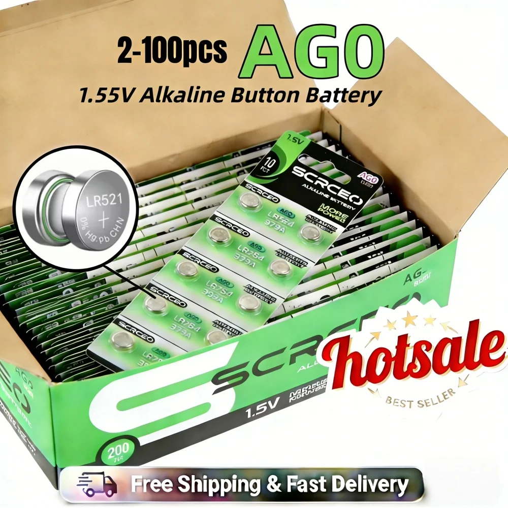 

2-100pcs SR521SW AG0 LR63 SR521 Button Cell Battery, 1.5V Alkaline for Flashlights, Watches, Electronic Toys