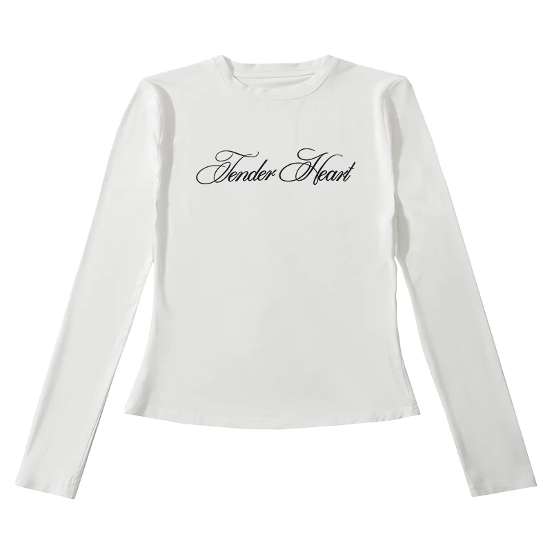 2000s Y2K ايمو فتاة القوطية خطابات طباعة عادية كم طويل تي شيرت Harajuku ريترو الجنية الجمالية الهيب هوب المرأة الشارع الشهير