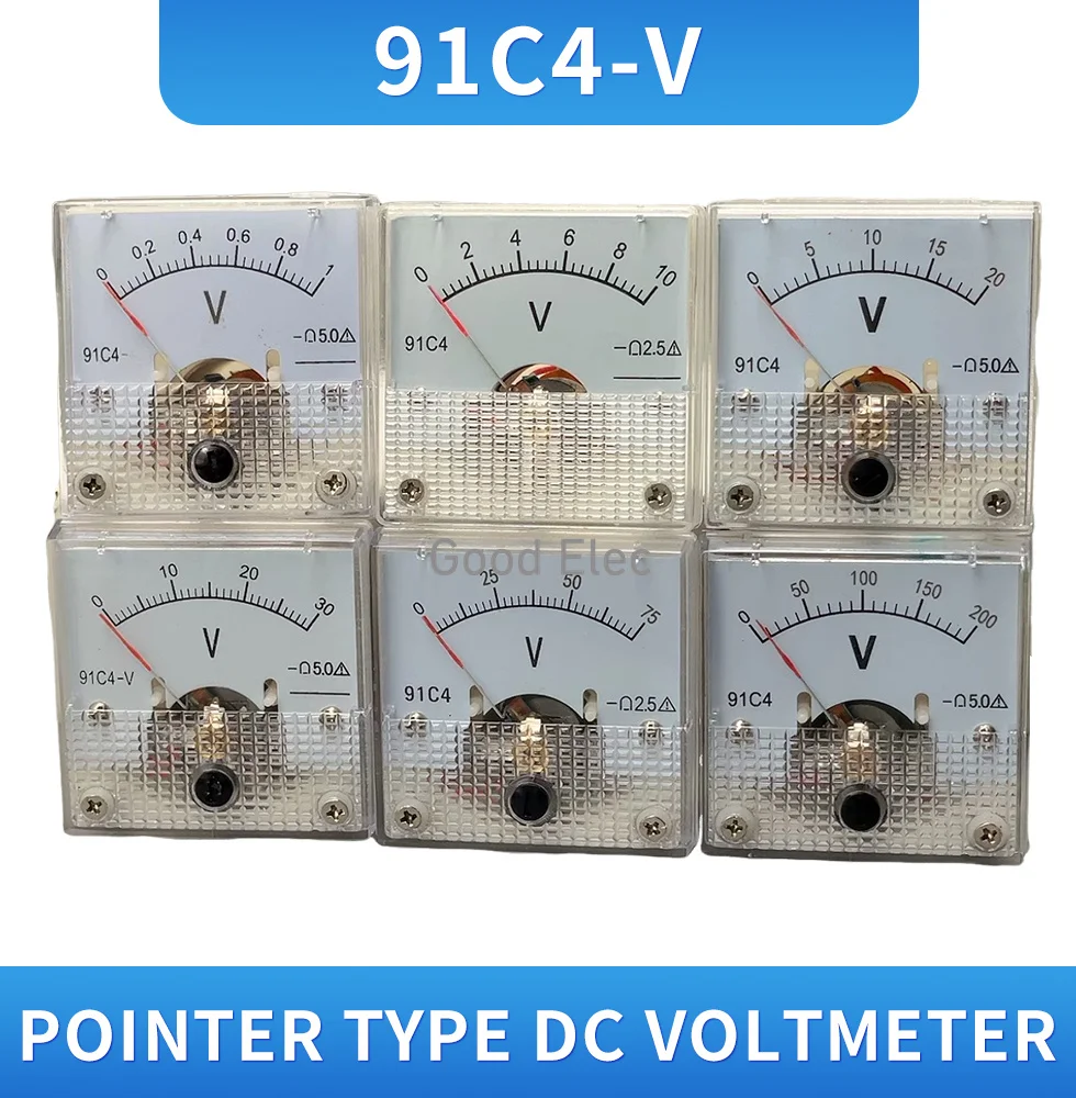 91C4-V DC Pointer type Voltage Meter 3V5V10V15V20V30V50V100V150V250V450V Analog Mechanics Plate table