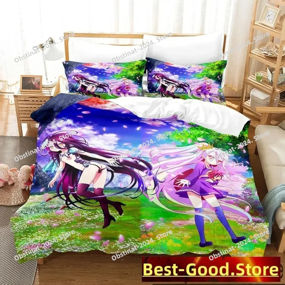 

3D No Game No Life Anime Bedding Set Duvet Cover Full Queen King Size Pillowcase Bed Printed Set Aldult Kid Bedroom Single Twin