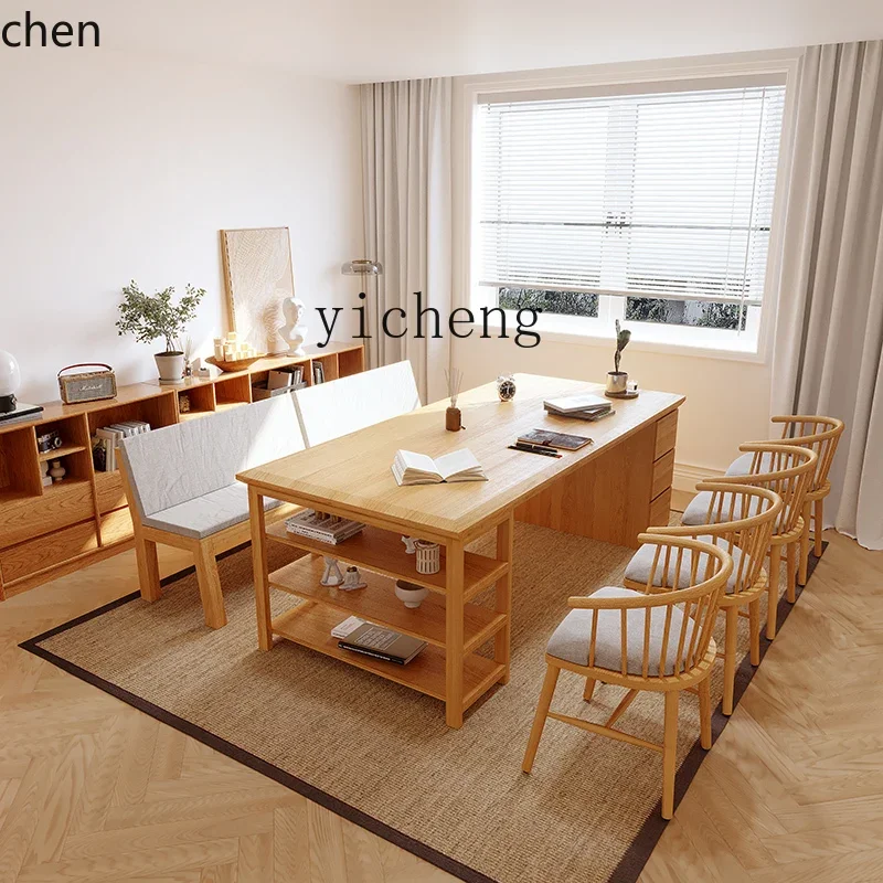 

b7- solid wood large desk living room home bookcase integrated study table with drawers long strip multi-functional desk