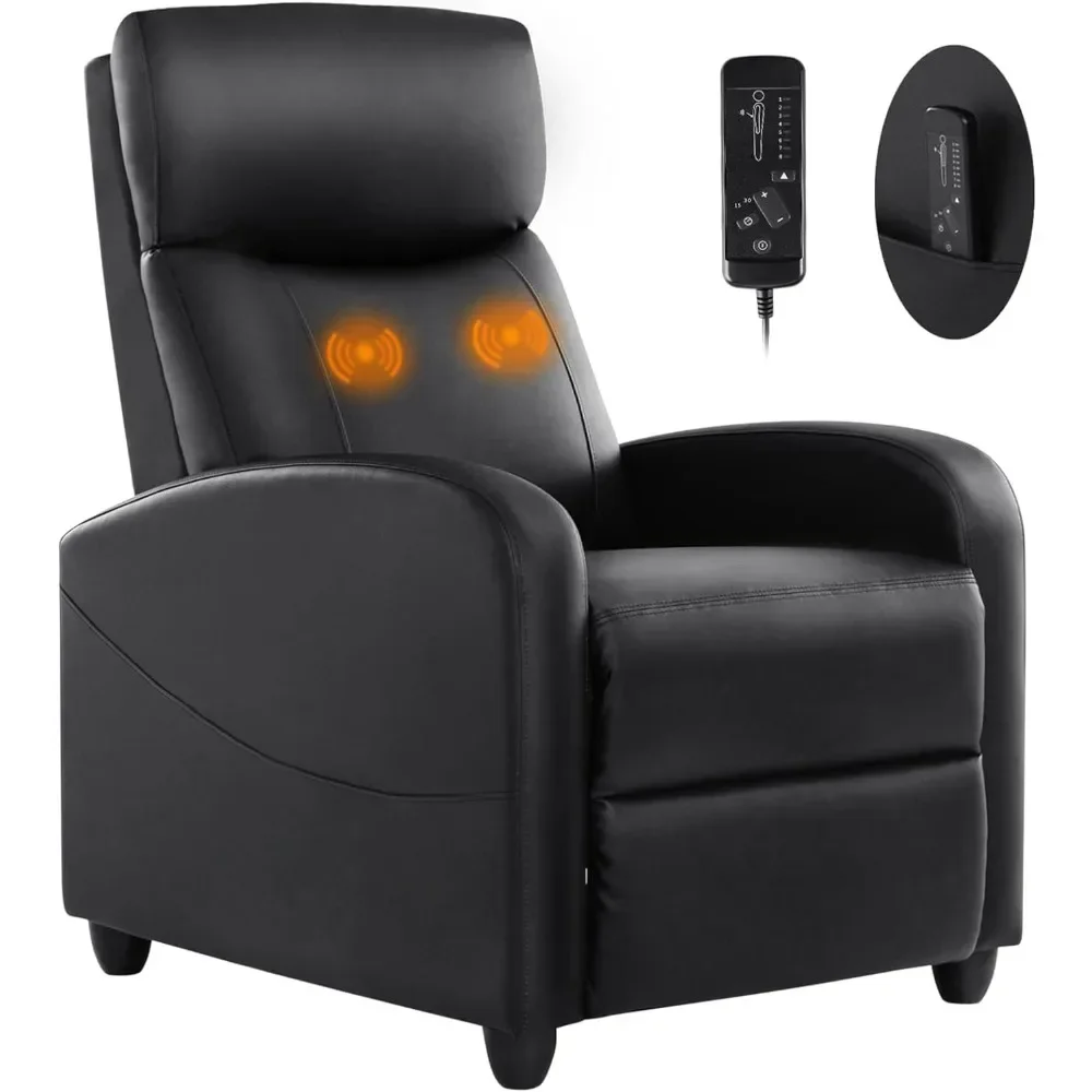 Recliner Chair for Adults, Massage PU Leather Small Recliner Home Theater Seating w/ Lumbar Support, Adjustable Reclining Chair