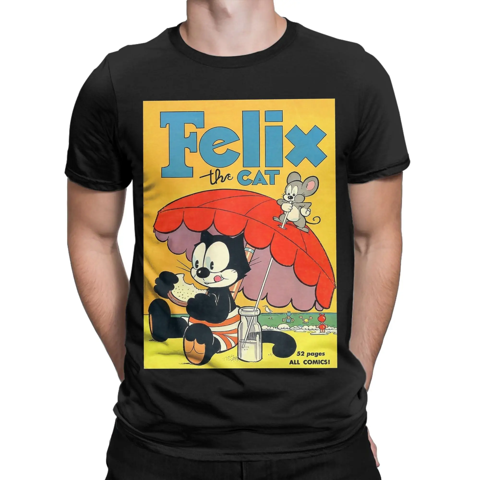 F-Felix the Cat at the beach  Merch Unisex T Shirt 100% Cotton Tee Fashion  Tops T-shirt