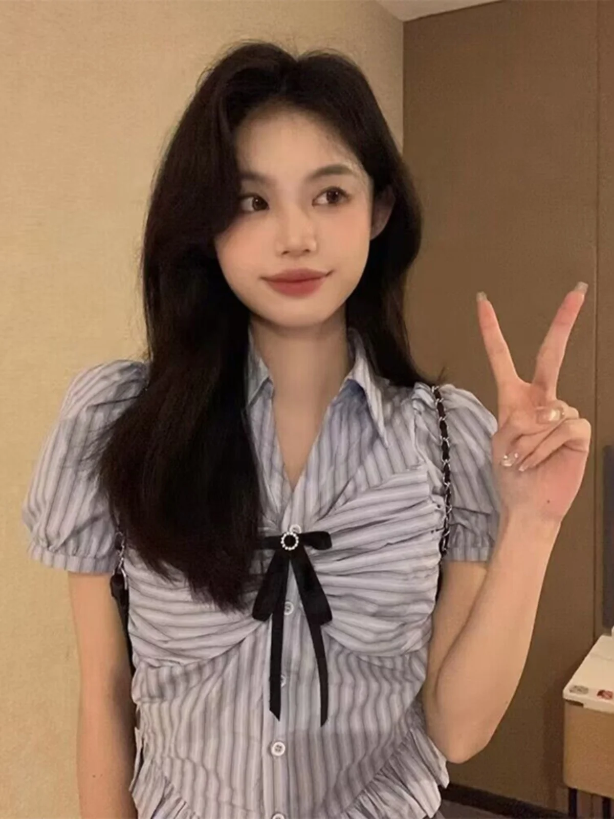 Rayas azules ort Sve irt Diseño de mujer Sensation Verano American College Sle Top ort Falda plisada Conjunto Coreano S...