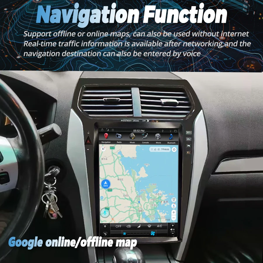 Pantalla estilo pantalla IPS Android 14 de 12,1 pulgadas para Ford Explorer 2011-2019 CarPlay inalámbrico Carplay Auto Head Uint Radio Player