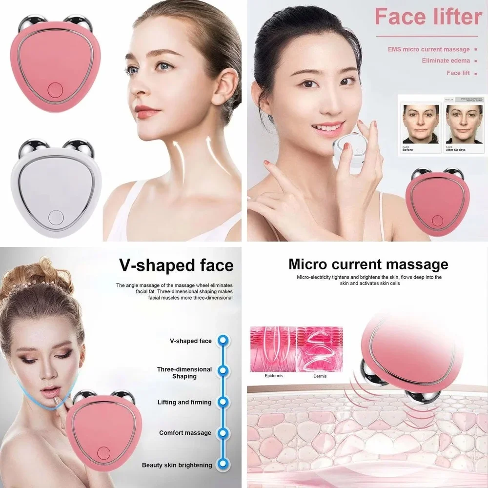 Microcurrent Facial Massager Roller for Skin Tightening & Whitening Beauty Device