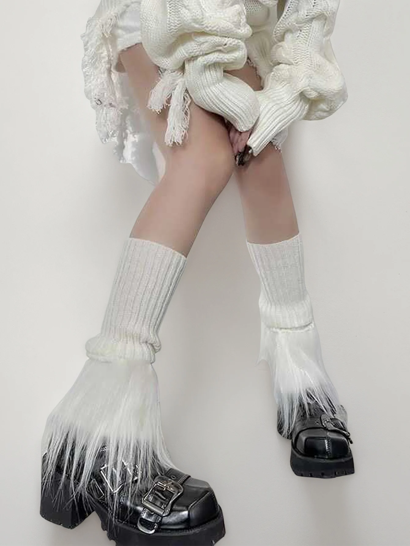 

Белые волосатые носки женские осенне-зимние вязаные теплые чехлы, носки, носки