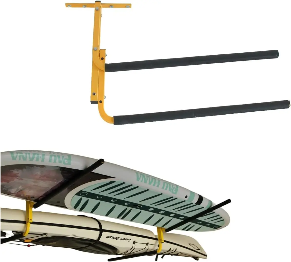 

Kayak , Ceiling/Under Deck Garage Hanger for 2 Kayaks and SUPs, Yellow, 11-7800