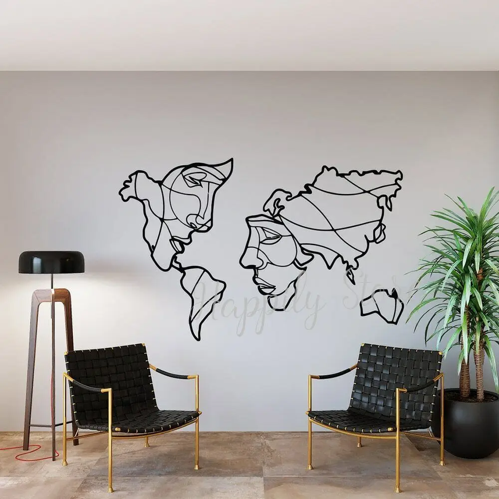 Idee Wereldkaart Muurtattoo Woonkamer Muur Decor Geometrische Kaart Muurstickers Reizen Wereld Vinyl Kunst Kantoor Decoratie P699