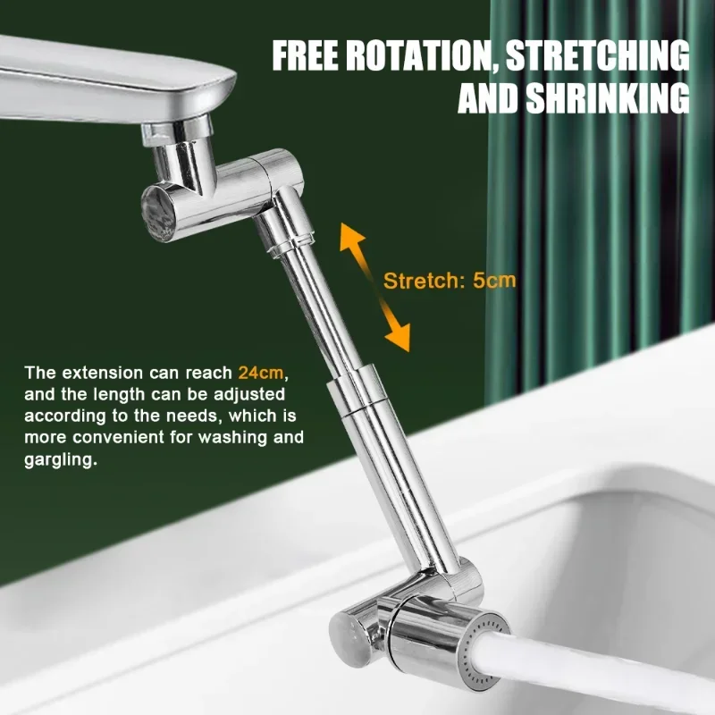 Metal Copper 1440° Rotation Faucet Aerator Extender Swivel Robotic Arm Faucets Extension Nozzle Kitchen Saving Water Sprayer