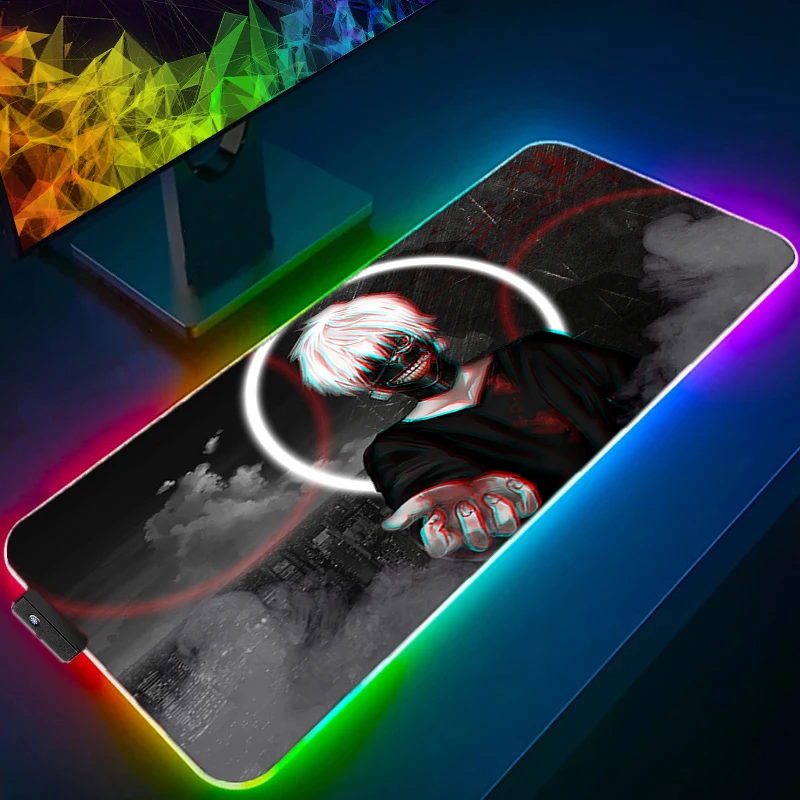

RGB LED Gaming Mouse Pad Desk Mat Gamer T-tokyo Ghoul Kaneki Ken Professional Premium Mousepad Control Accessories Keyboard Pad