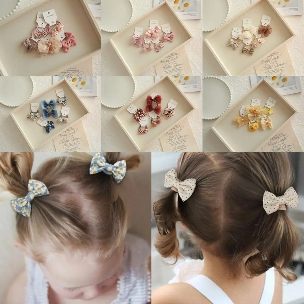 

10Pcs Cute Sweet Bow-Knot Hair Band Girls Hair Ties Bowknot Kids Girls Elastic Rubber Band Flower Small Dot Bow Flower Headdress