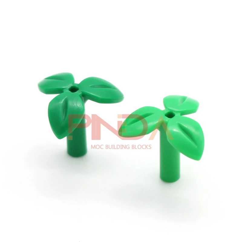 50PCS Moc Plant Stem with 3 Leaves and Bottom Pin Grass Compatible 37695 Particle Toys Children Birthday Gifts