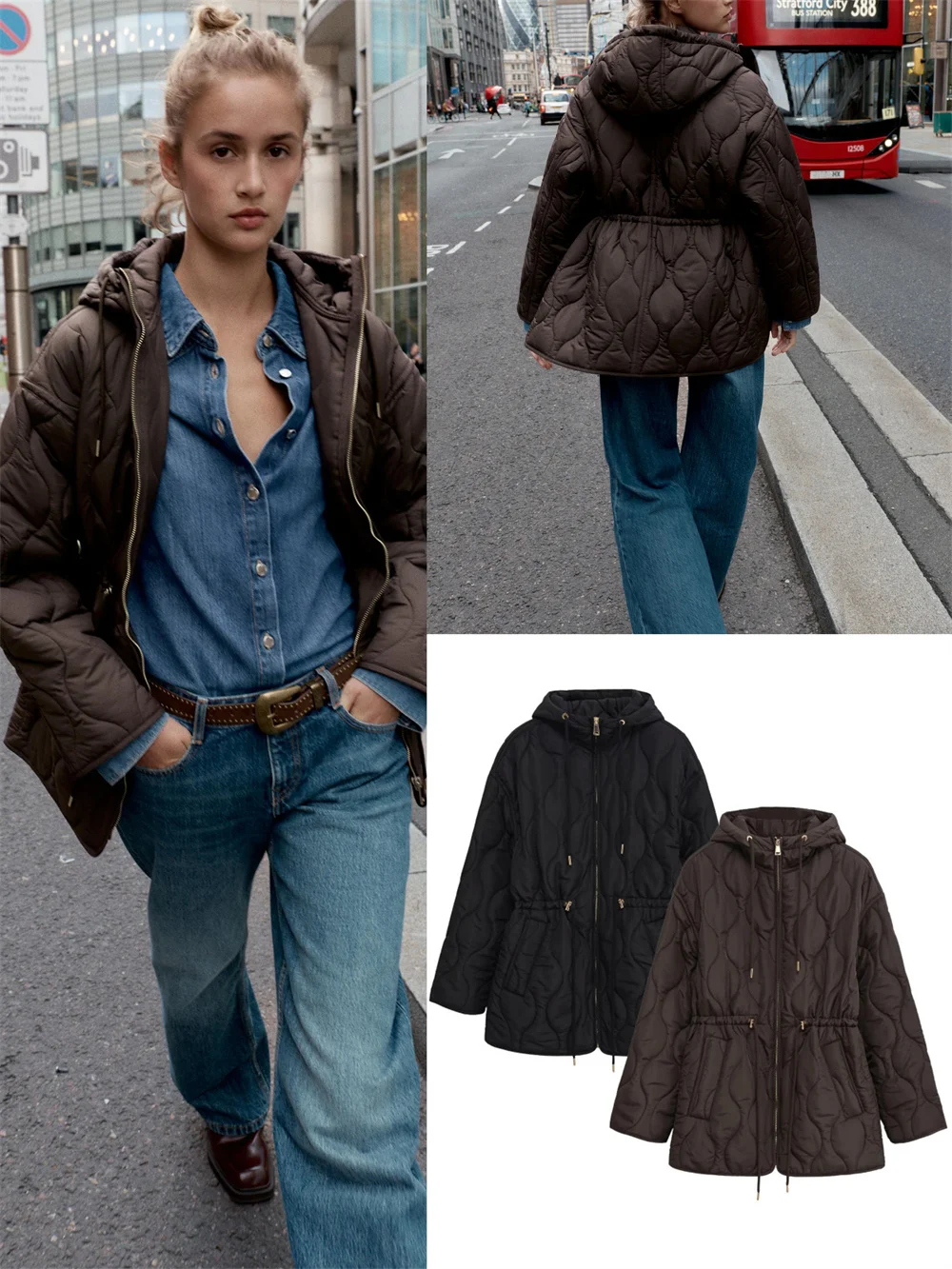 

Adjustable Tie Durable Water Repellent Hooded Cotton Jaet New Autumn Winter Women's Casual Faion Outerwear 837228