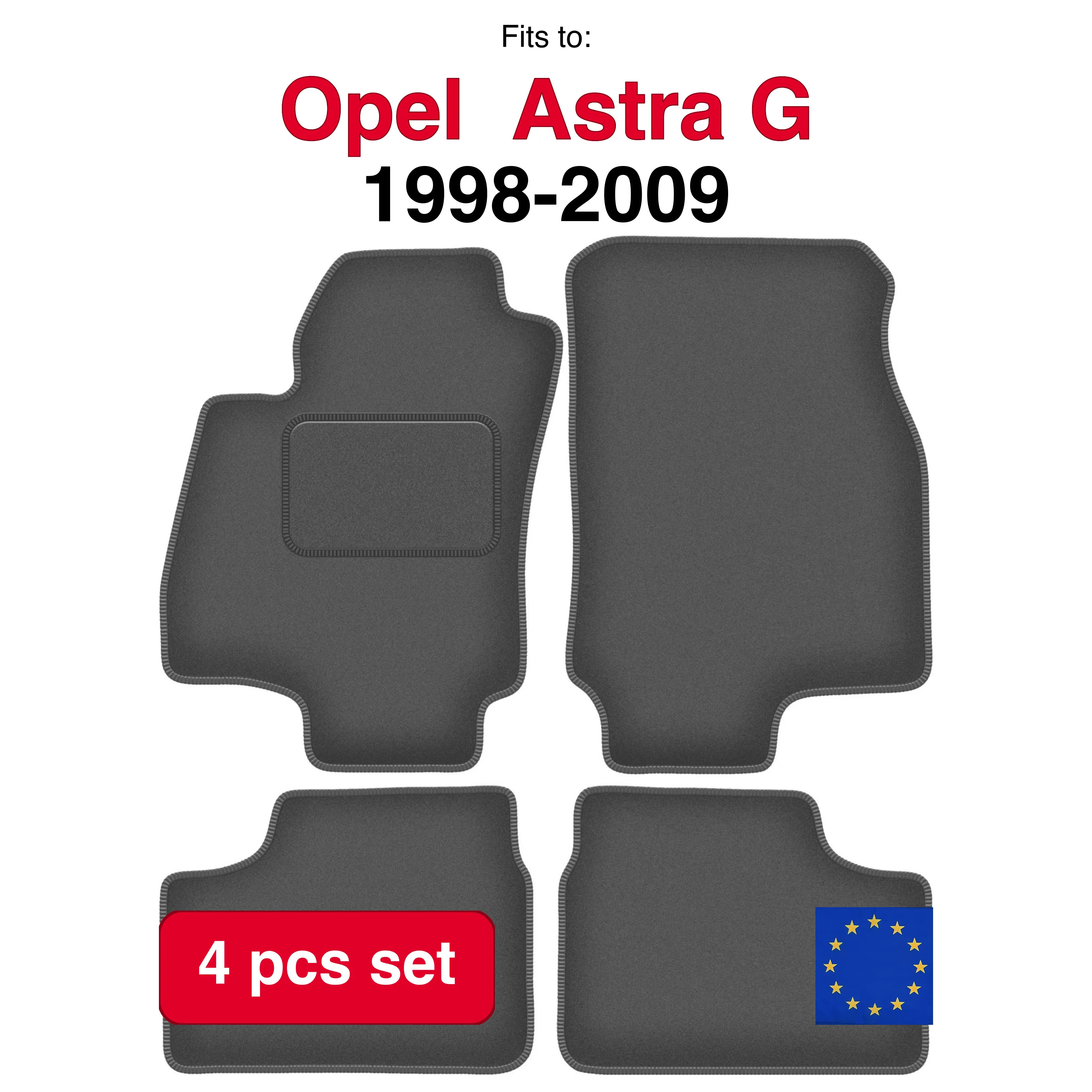 Tapis de voiture en velours pour Opel Astra G berline, break, hayon (1998-2009) - Ensemble de 4 tapis de voiture en graphite