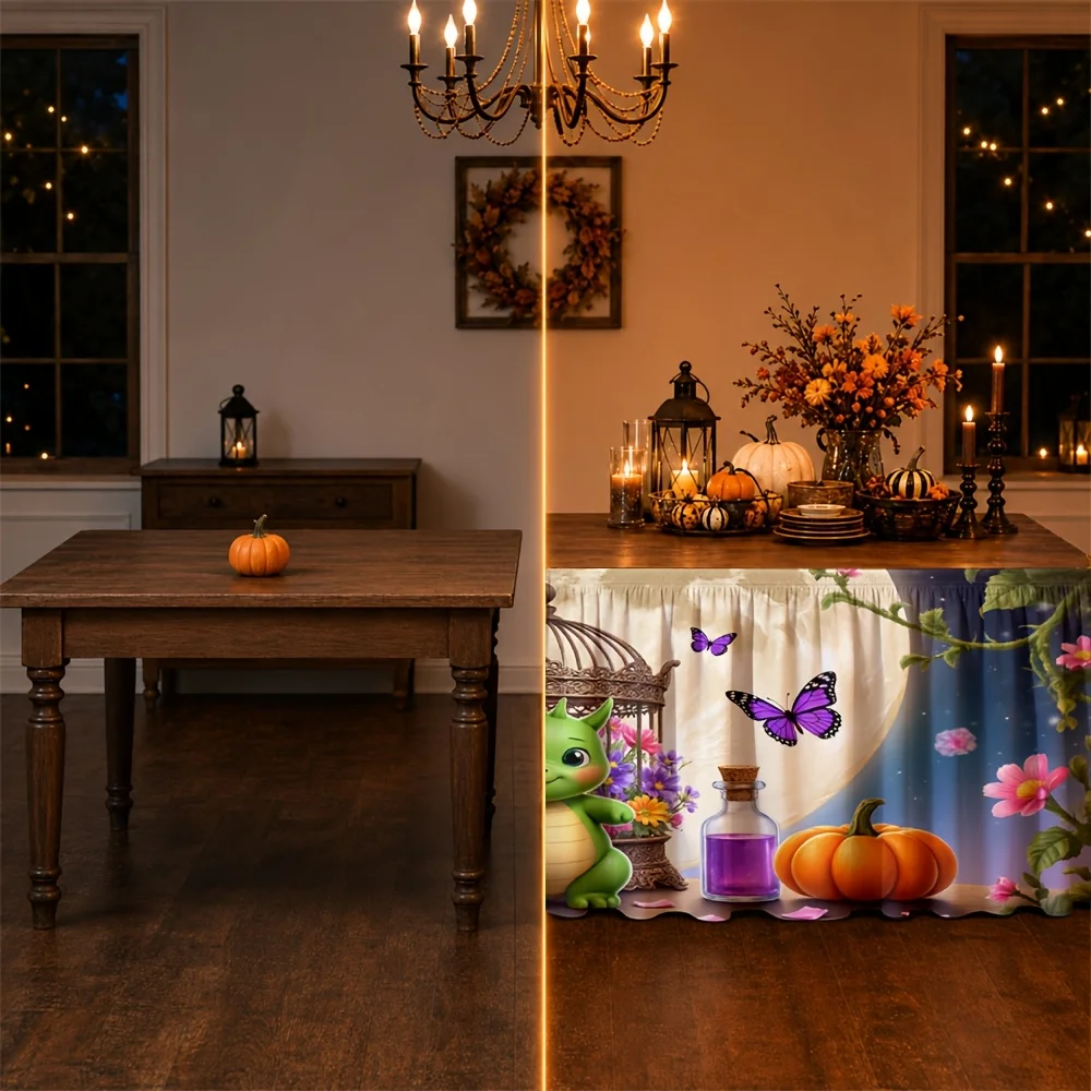 Table skirt / tableskirt  Fantasy fairy tale  Magic forest  Halloween  Autumn party tablecloth / tablecove  1 piece