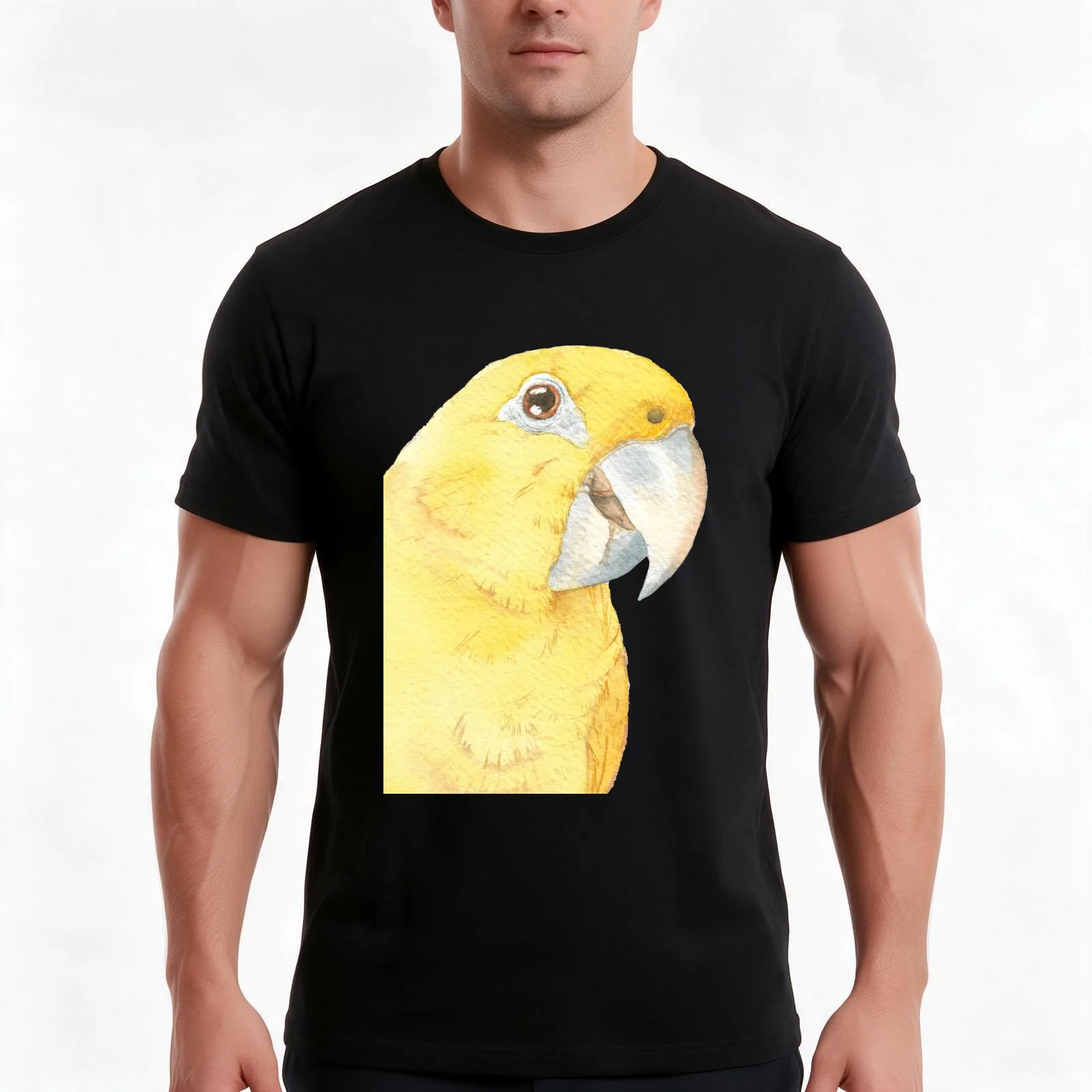 golden conure watercolor ararajuba painting T-Shirt, Summer Casual Cotton Tee, Oversized Streetwear Tops, Vintage Graphic Print