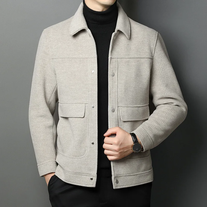 

High Quali Double Face Woolen Coat Men's Autumn Winter Casual Notch Collar ort Sle Versatile Men's Woolen Jaet