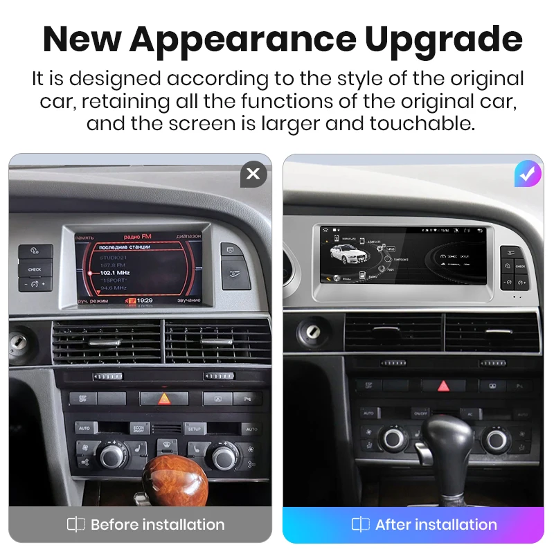 Junsun 8,8 pulgadas CarPlay para Apple Radio de coche Multimedia para Audi A6 C6 4F 2005-2011 Bluetooth inalámbrico Android Auto GPS estéreo 2