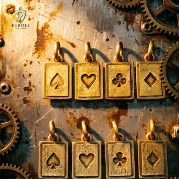 Brass Poker Suit Pendant Necklace Charm Vintage Steampunk Style DIY Jewelry Accessory for Men Women Gift