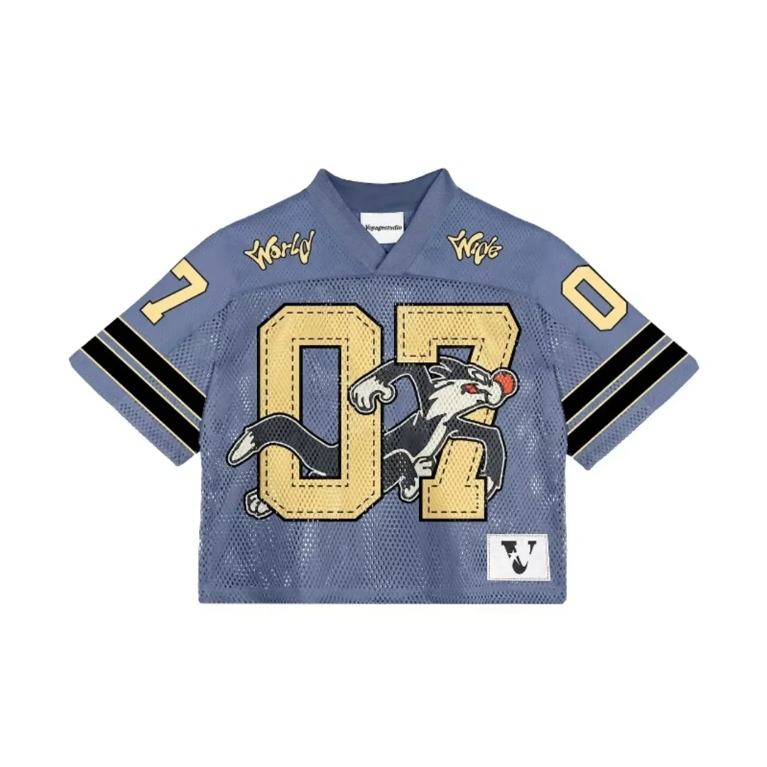 Summer Fashion Retro High Street Sports Spliced Style Men's Short Sleeved Harajuku Y2K Style Hip Hop Casual Oversized Tops image 3
