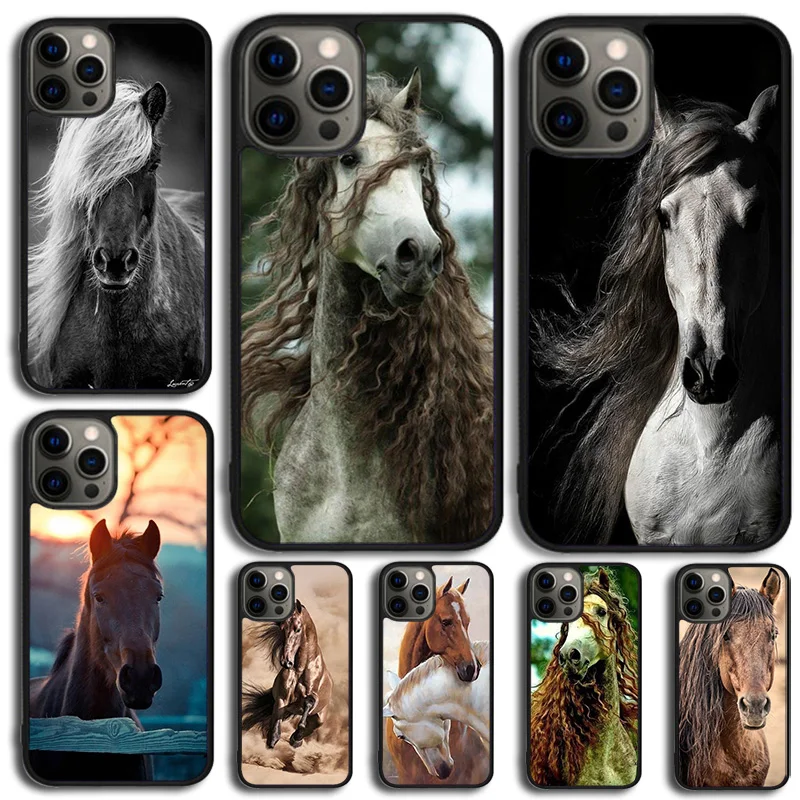 Horse Racing Run White Brown Animal Phone Case For iPhone 15 16 14 XR XS 11 12 13 Mini Pro MAX Plus